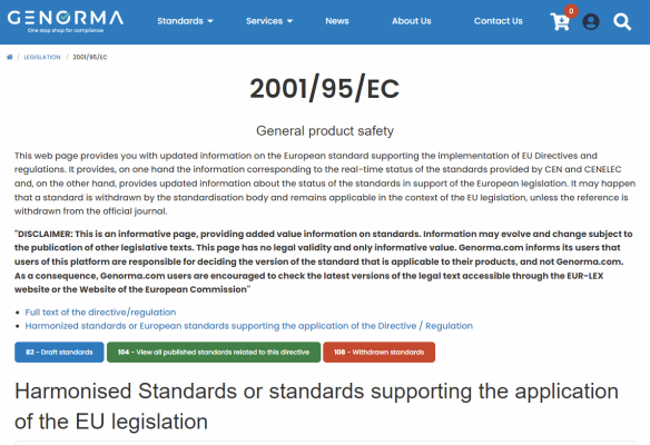 How to check in an easy and visual way the status of European standards providing presumption of safety under the General Product Safety Directive (GPSD)